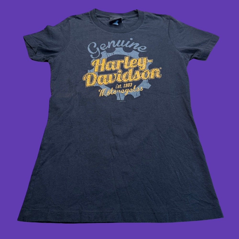 Harley Davidson Womens T Shirt Small Black Biker Motorcycle Rhinestone Graphic